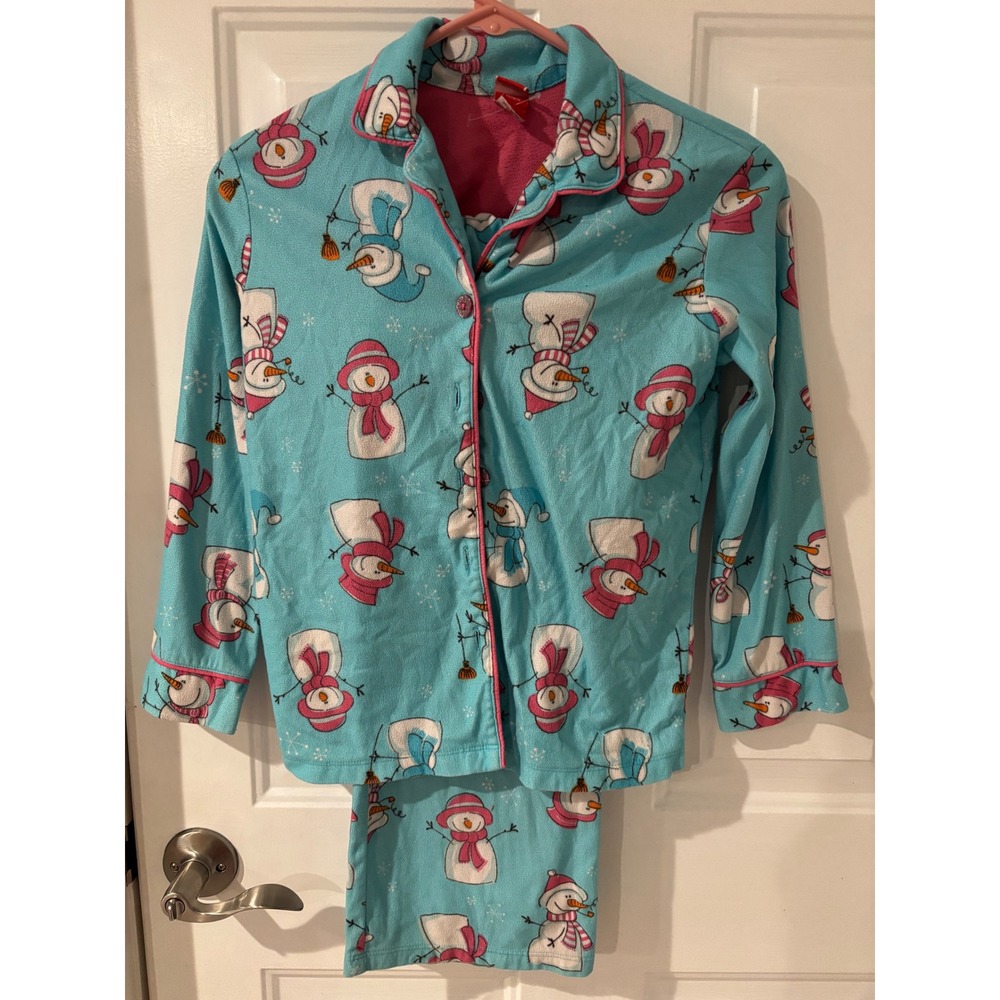 Hanes Snowman Pajama Set Kids Size M‎ Blue Christmas Holiday Sleepwear